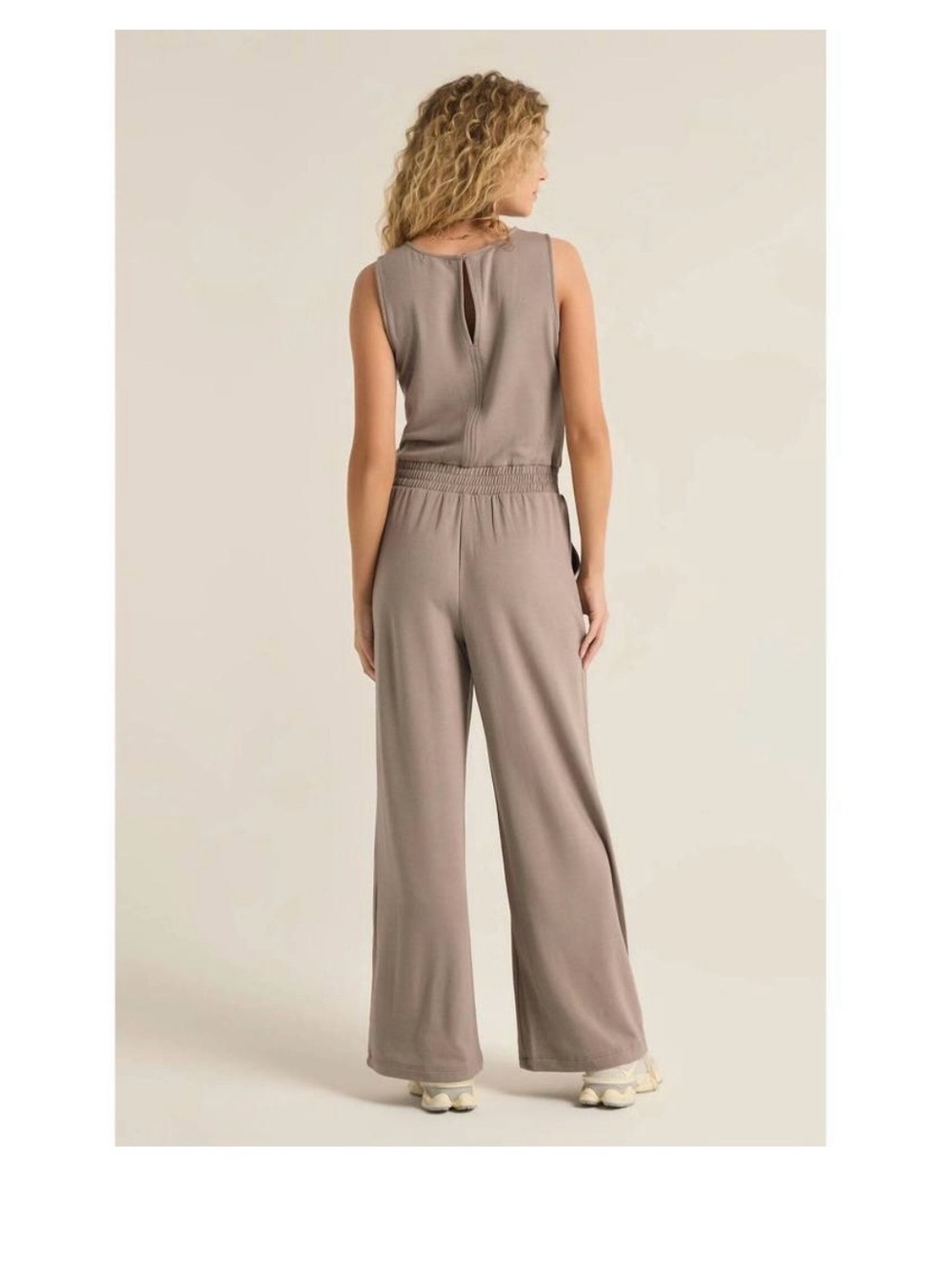 Z Supply Layover Jumpsuit Fleece Taupe Gray Modal Wide Leg Travel Athleisure - Picture 2 of 8